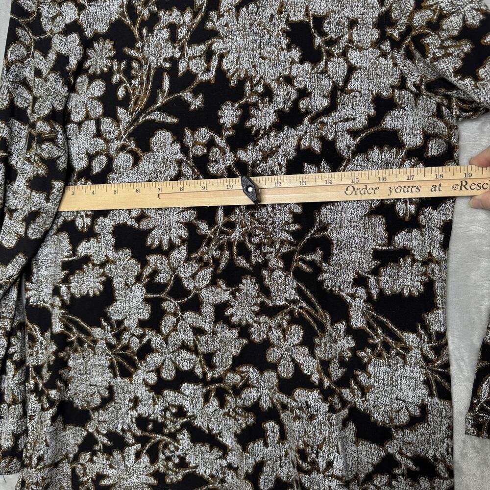Chico's Shirt Womens M Black Floral Mock Neck Long Sleeve Stretch Knit Shimmer - Picture 6 of 9